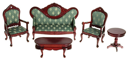 Victorian Living Room Set, 5 pc., Green, Mahogany